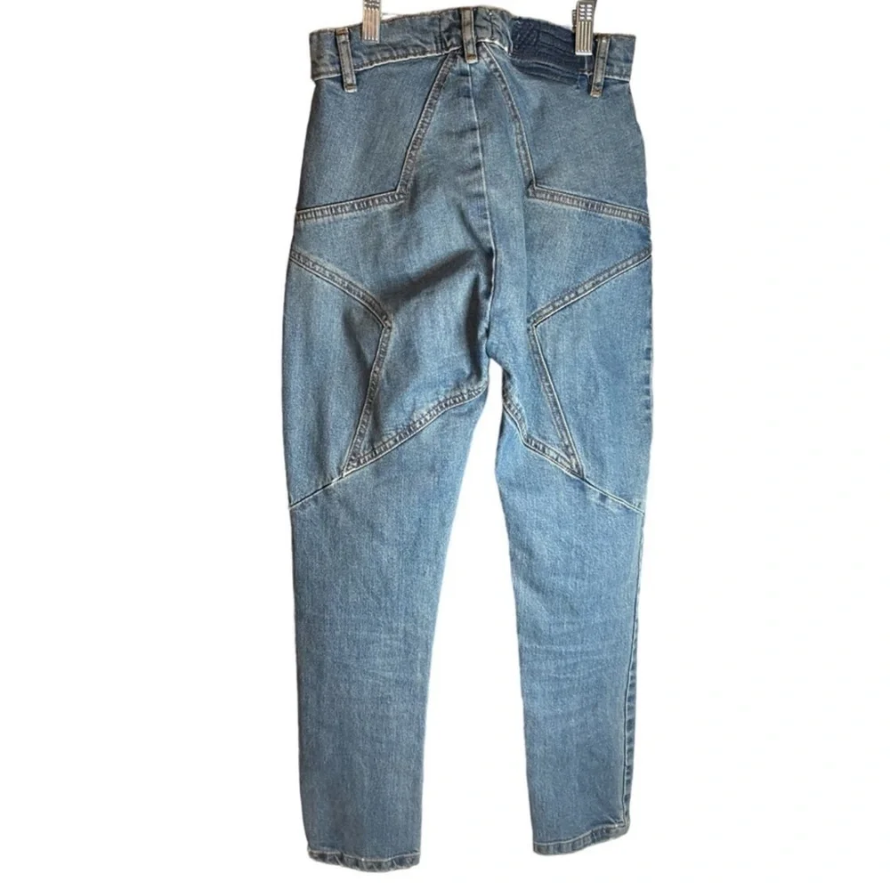 Womens High Waisted Star Patch Denim Jeans Blue‎ Casual Streetwear Size M